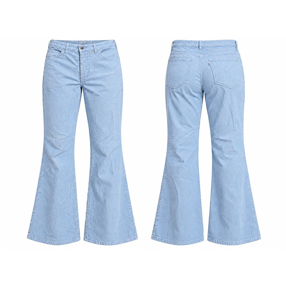 Vintage 70s Levis Corduroy Pants Light Blue Bootcut Flare 5 Pocket 33x12 Rise